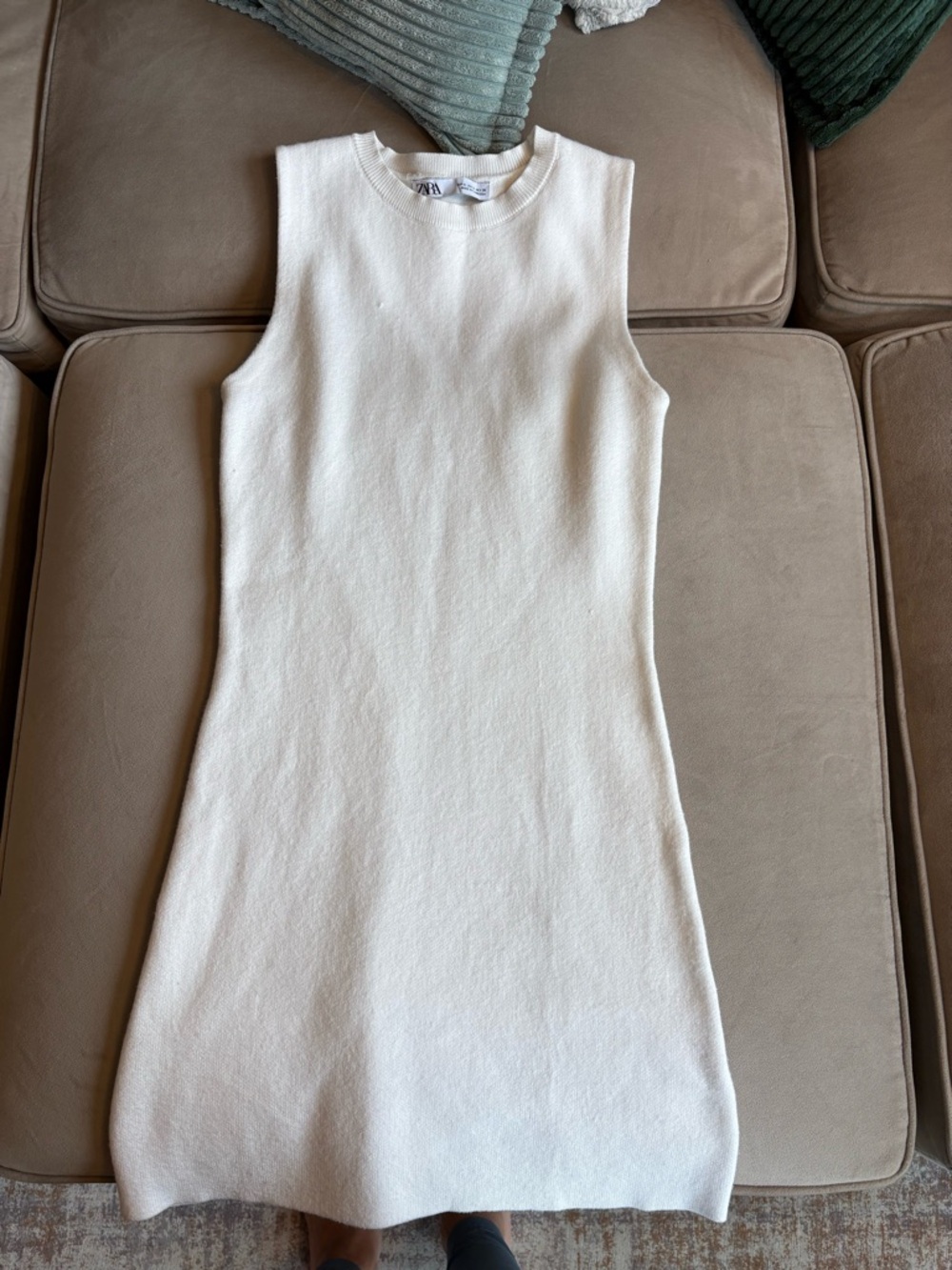 Zara Cream Sleeveless Knit Midi Dress